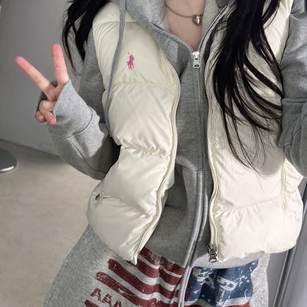 랄프로렌 아이보리 핑크포니 다운 패딩 베스트  