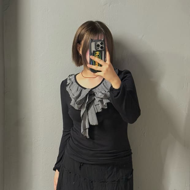 stripe frill detail long sleeve