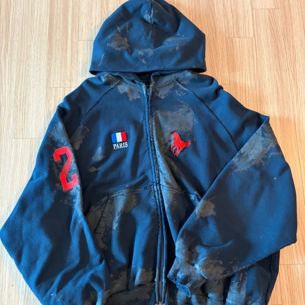 [2] 발렌시아가 더티 폴로 후드집업 네이비