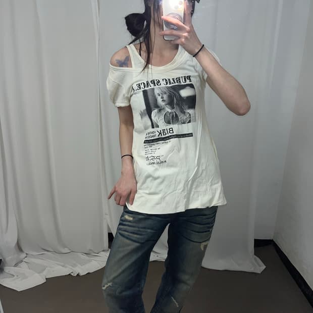 00‘s 프린팅 오프숄더 레이어링 반팔