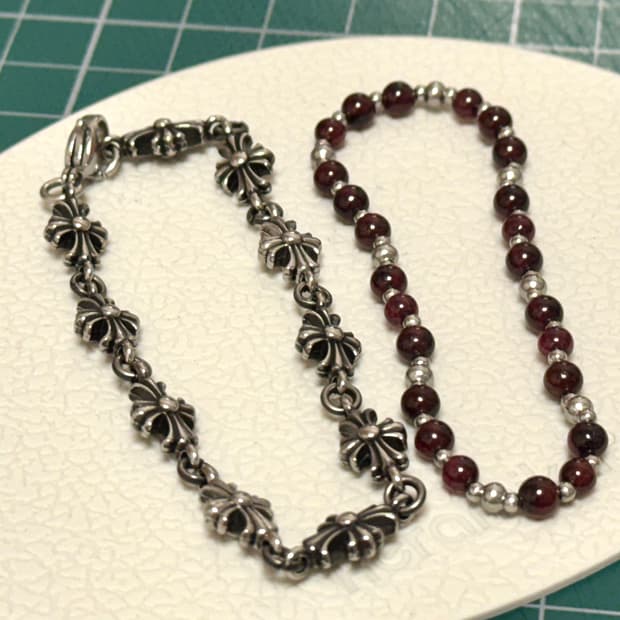 (핸드메이드) 레이어드 천연석 십자가 팔찌 세트