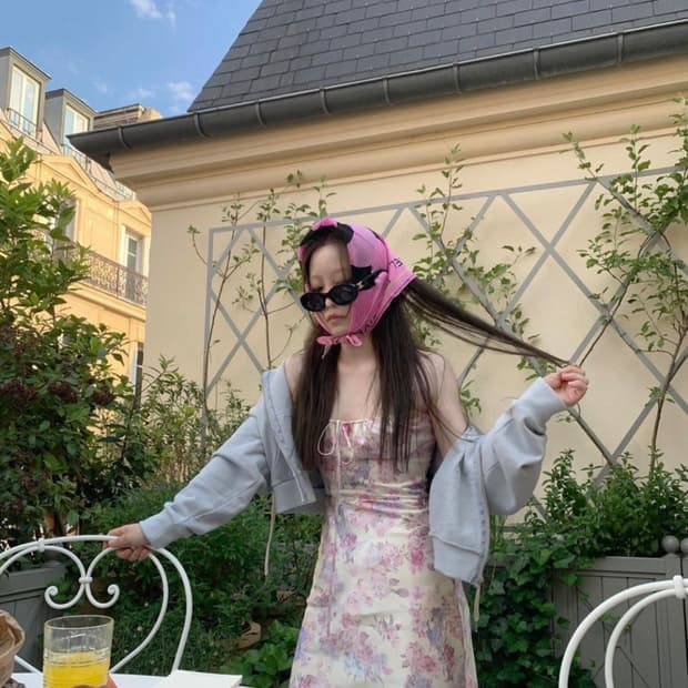 마블링 플라워 실크 원피스 새상품