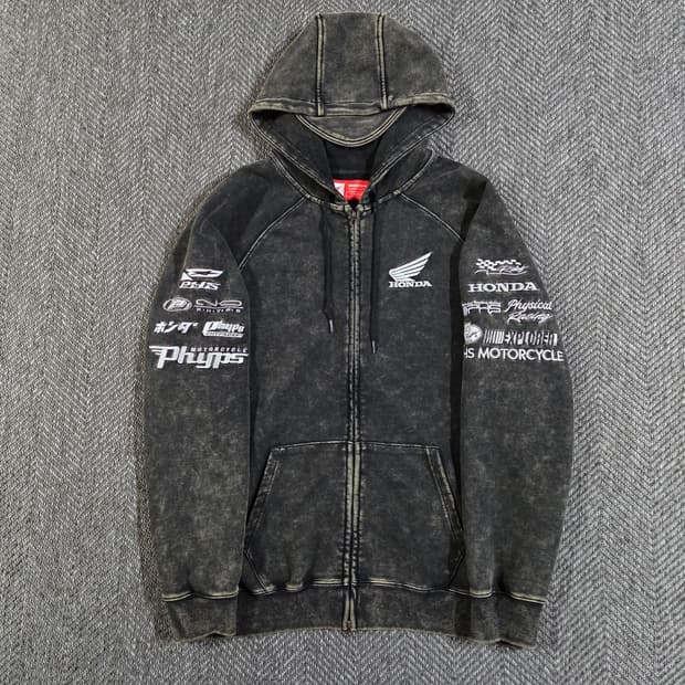 혼다 Honda 레이싱 워시드 바이커 후드집업

