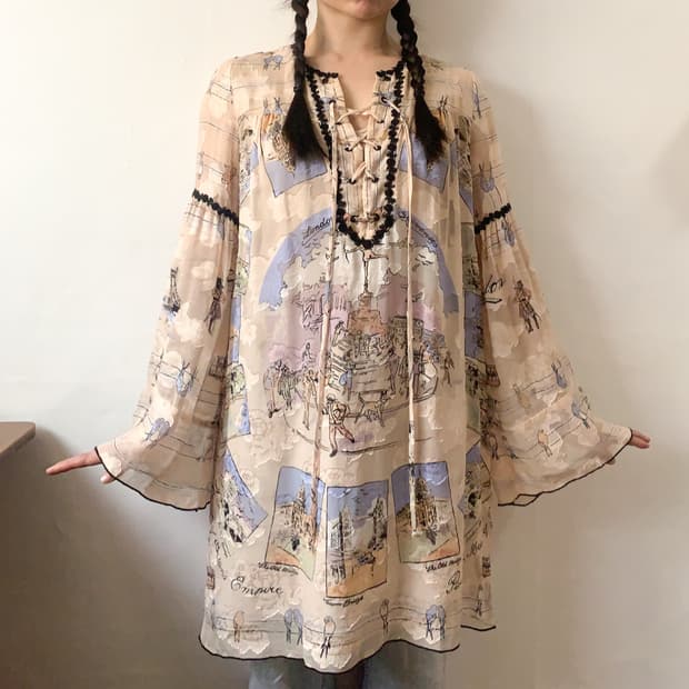 [S]안나수이 2018 S/S 레이스업 실크 튜닉 원피스