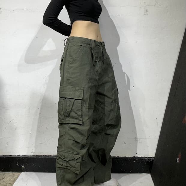 빈티지 멀티 포켓 유틸리티 와이드 카키 카고 팬츠 XL