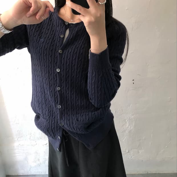 Polo 랄프로렌 우먼 네이비컬러 코튼 케이블 가디건