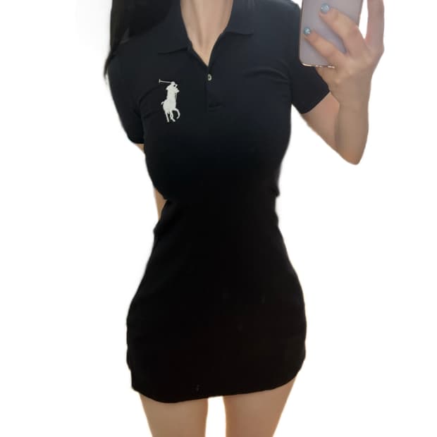 폴로 빅포니 슬림핏 블랙 반팔 미니 원피스