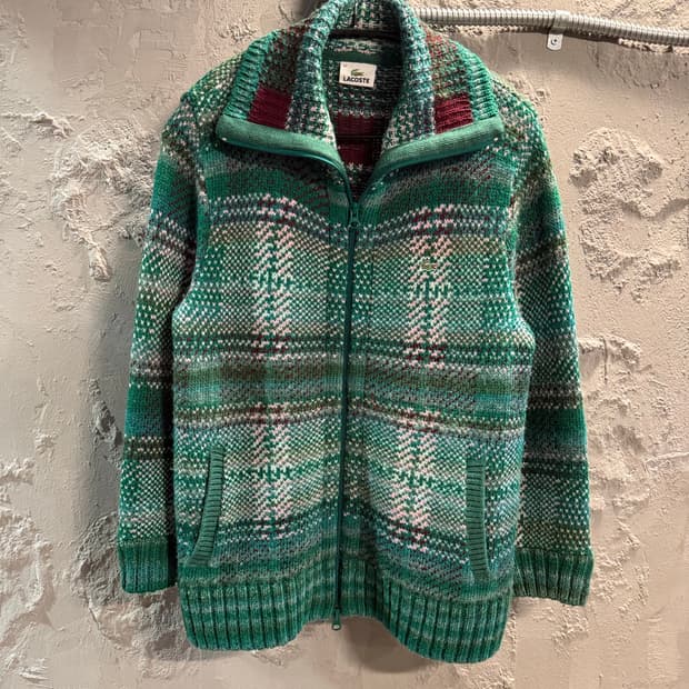 42 라코스테 LACOSTE 노르딕 체크 집업 니트 가디건 그린