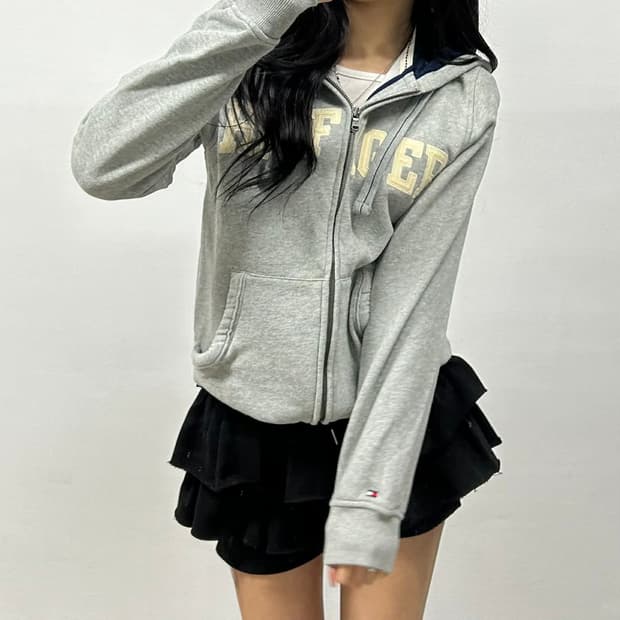 타미힐피거 아치로고 그레이 스웻 후드집업 희귀져지(S)