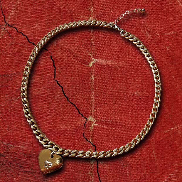 Japanese MCM 90s 골드 하트 펜던트 초커 넥크리스