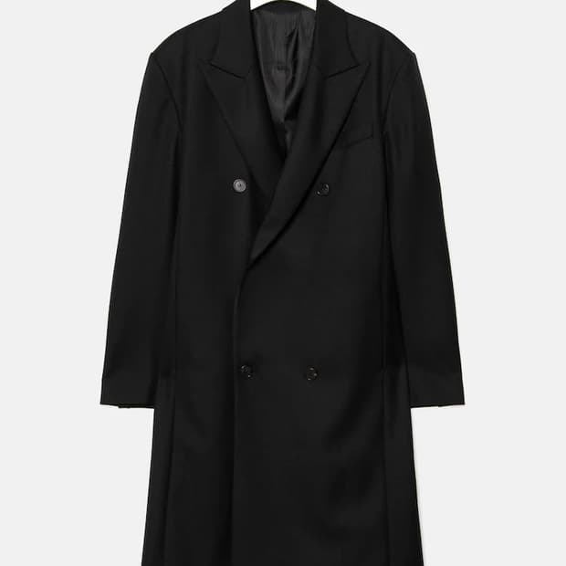 준지 피크드 라펠 더블 롱코트(48)