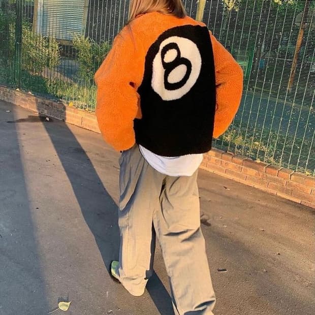 L) 스투시 8볼 리버시블 후리스 오렌지