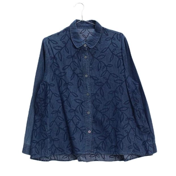 청색 자수 문양 빈티지 청셔츠 데님셔츠 