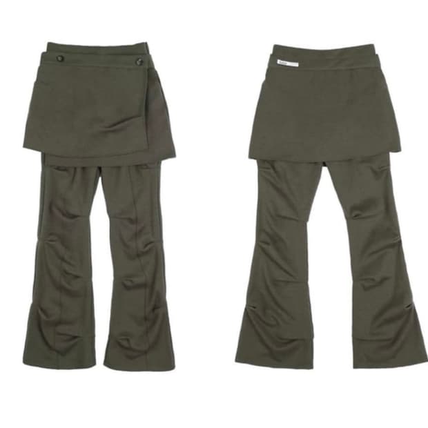 오호스 랩 오버 턱 팬츠 카키