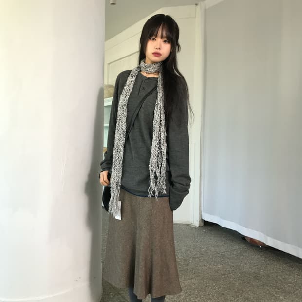 브라운 스티치 스커트