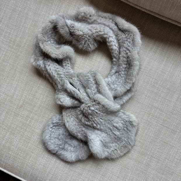 천연 밍크 머플러 그레이