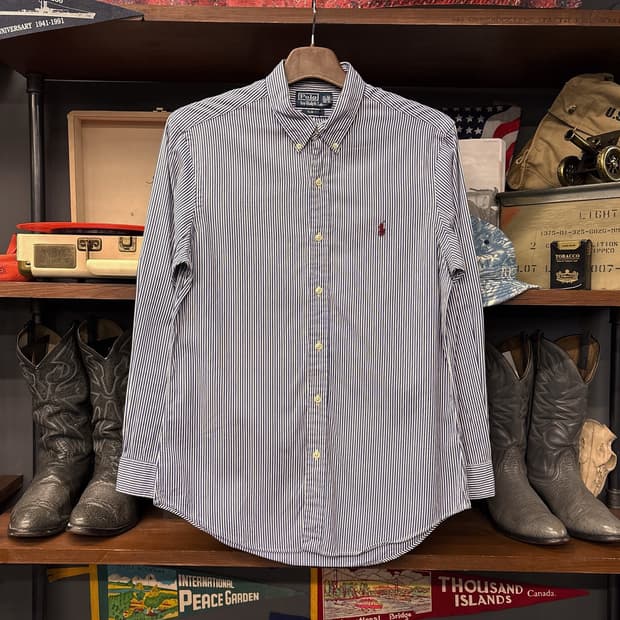 90s 폴로 랄프로렌 슬림핏 스트라이프 버튼다운셔츠 버건디포니 N1100