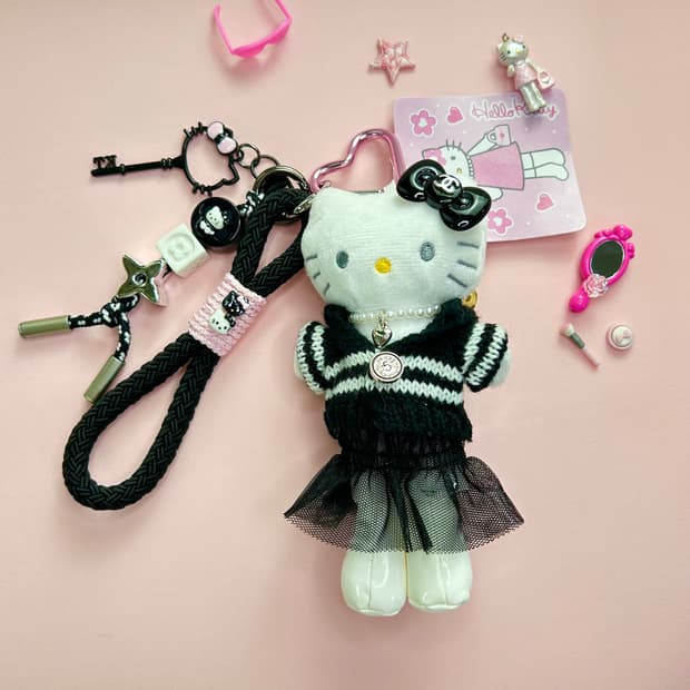 (14)롱다리키티 커스텀키링-🖤 블랙 스트라이프 튜튜 키티 