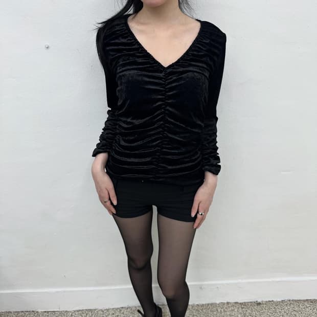 egoist shirring velvet long sleeve