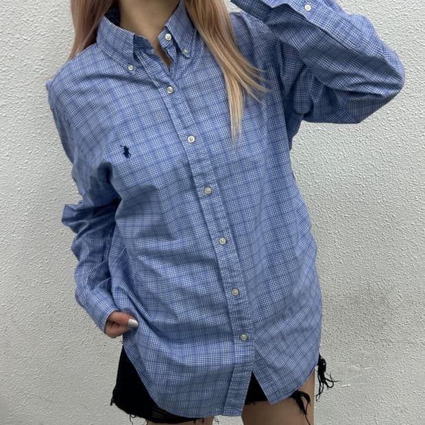 폴로 랄프로렌 네이비포니 소라 체크 셔츠 M
