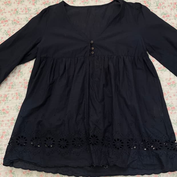 빈티지 모리걸 네이비 자수 레이스 블라우스 1086 모리걸 y2k 스트릿