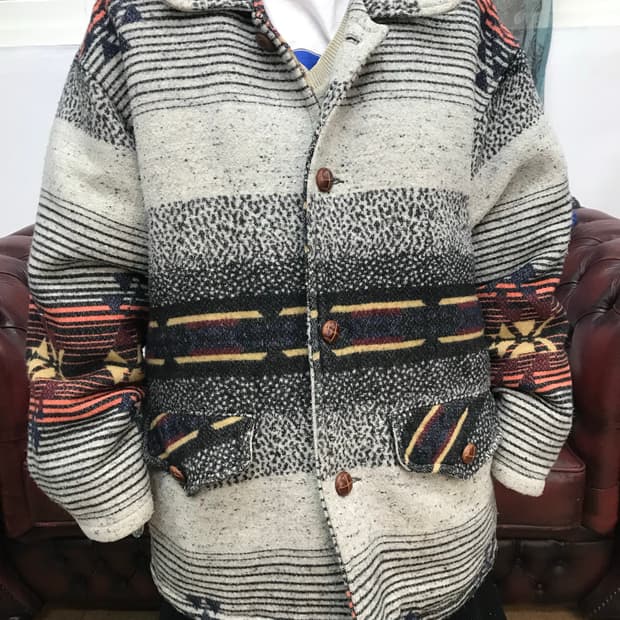 빈티지 나바호 패턴 패디드 모직점퍼 