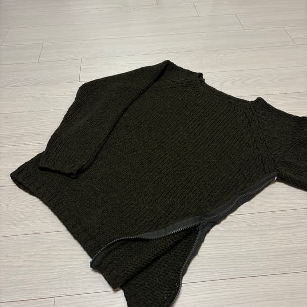 빈티지 사이드 집 카키 니트 스웨터 55