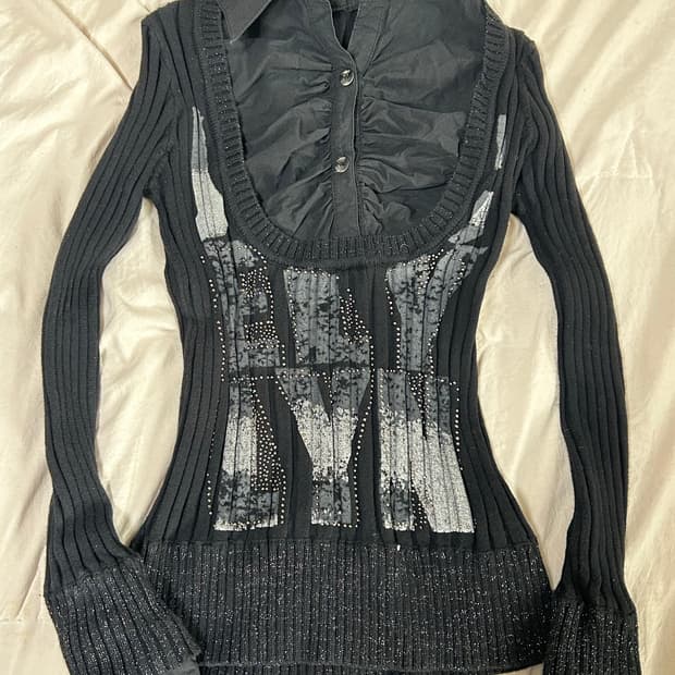 오네갸루 긱시크 큐빅 니트 셔츠