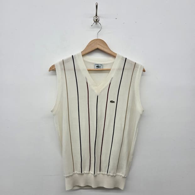 라코스테 스트라이프 니트 베스트 아이보리 남L