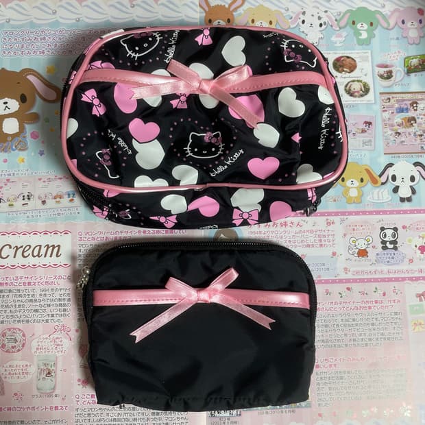 [새상품] 2004년도 고전키티 블랙핑크 리본 파우치