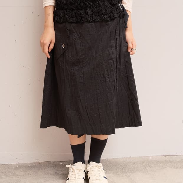 Frill belt pleated wrinkle wrap skirt