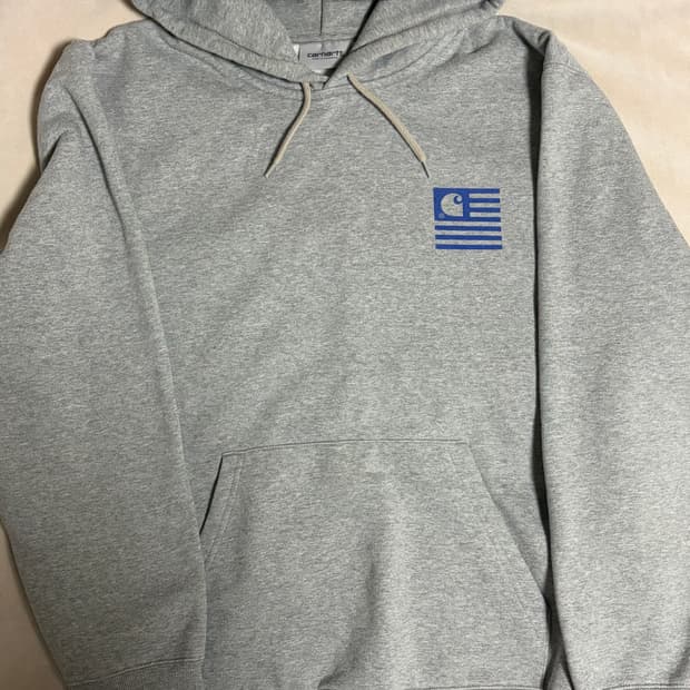 칼하트 그레이 웨이브 로고 후드티