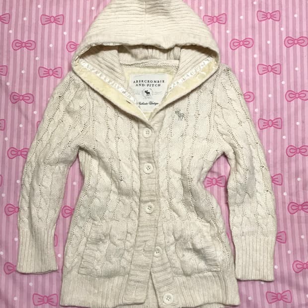 아베크롬비 아이보리 바닐라 케이블 니트 후드 자켓