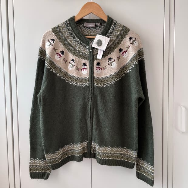 Croft & barrow 눈사람 자수 니트 가디건 그린