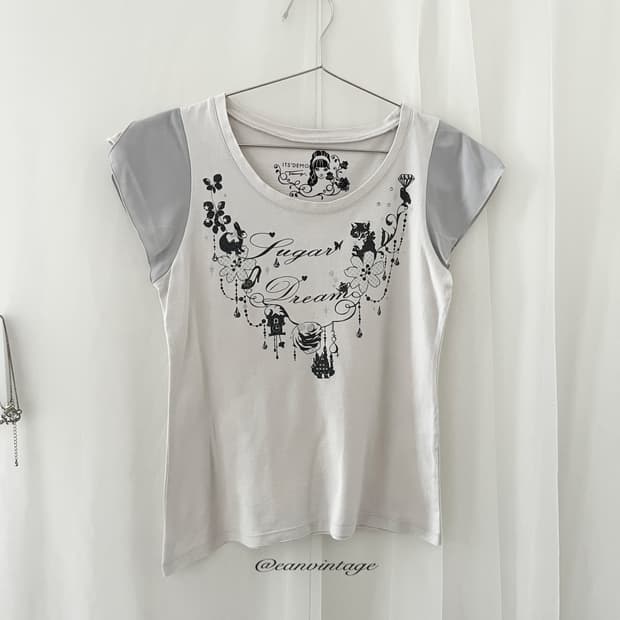 romantic printed gray top