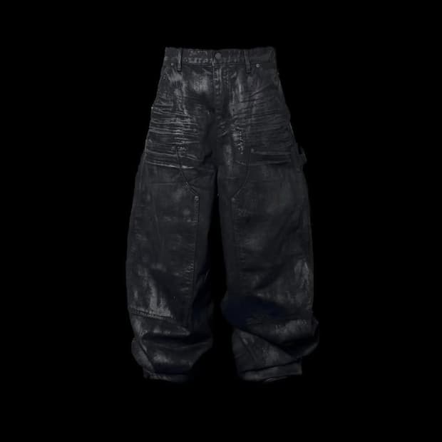 Blur coated wide baggy carpenter jeans 2