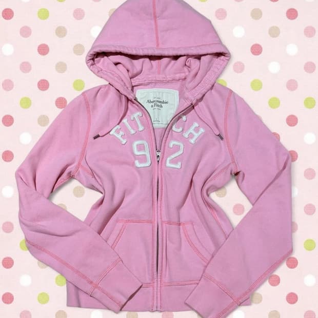 아베크롬비 앤 피치 빈티지 핑크 패치 후드 집업