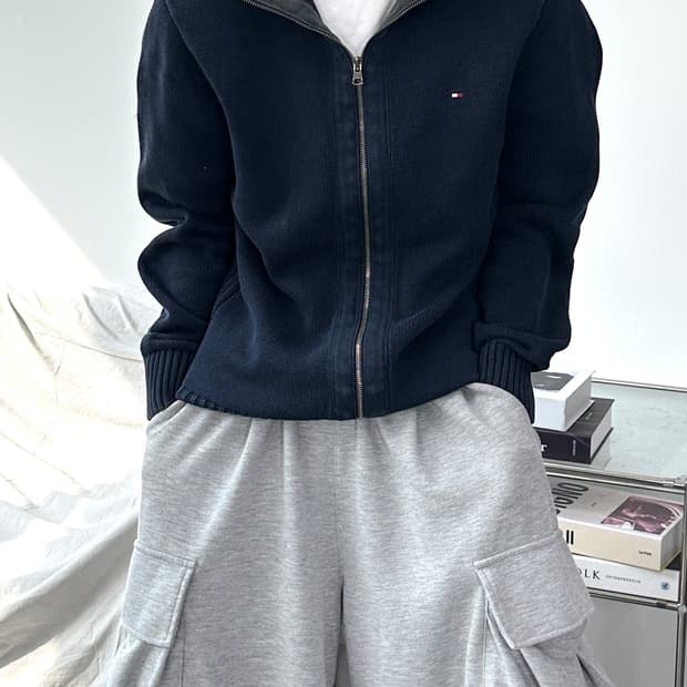 타미 힐피거 네이비 스몰로고 니트 집업 L