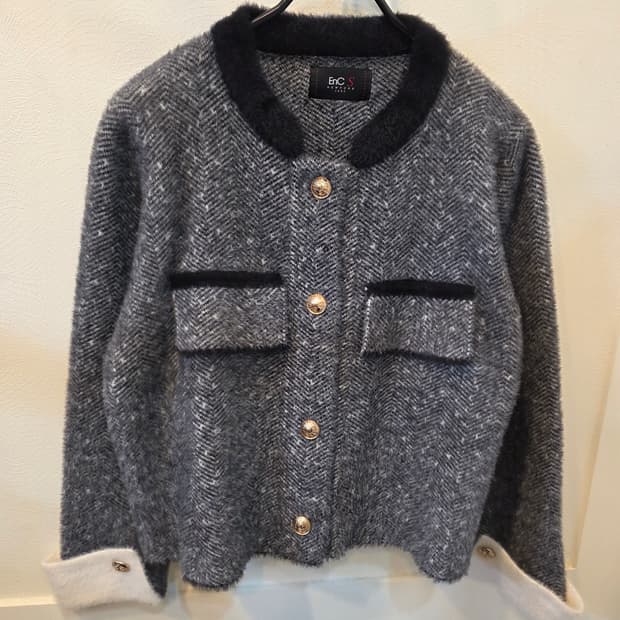 EnC  S 헤링본 배색니트 자켓