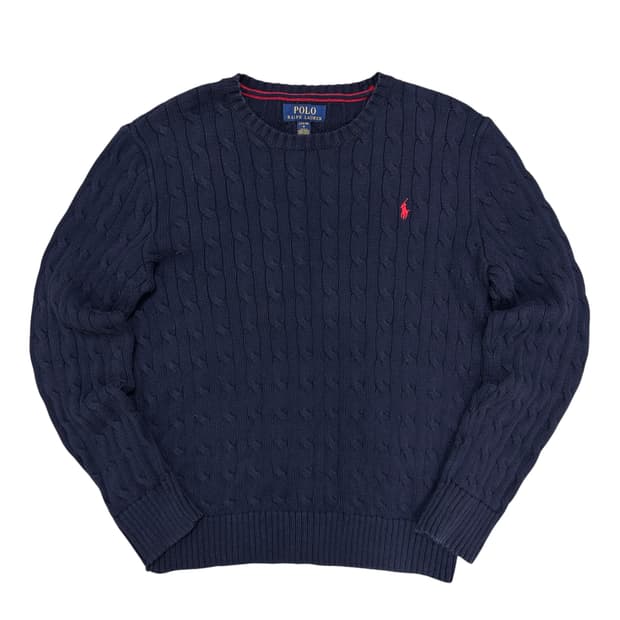 폴로 QR라벨 네이비 케이블니트(L(14-16))
