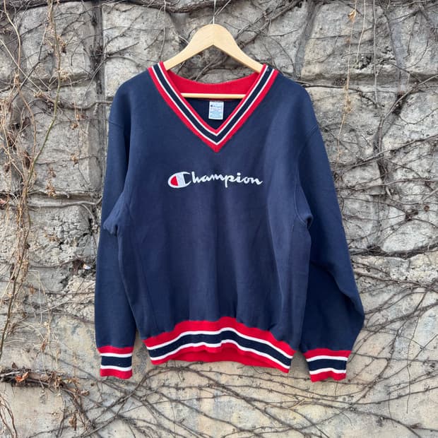 90s 챔피온 usa 빈티지 v-neck 리버스위브 스웻 셔츠 맨투맨