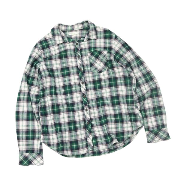earth music&ecology 그린 타탄 체크 기모 플란넬 셔츠