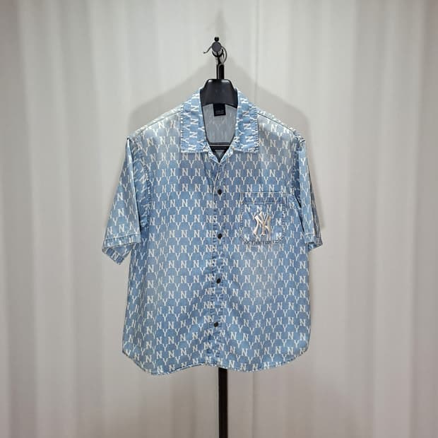 (택포) MLB 모노그램 반팔 데님셔츠 XL B319