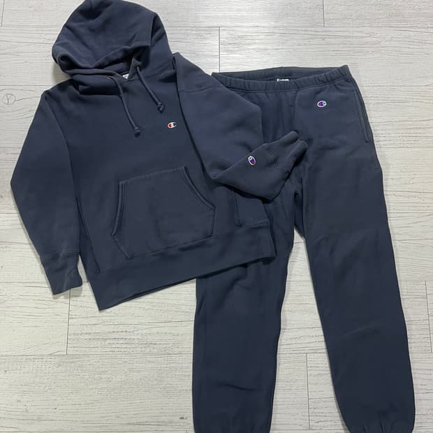 챔피온 기모 후드스웨트셔츠&밴딩조거팬츠 셋업  (NAVY)