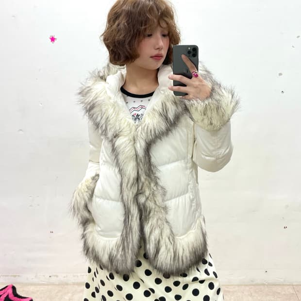 White fur winter padded jacket 