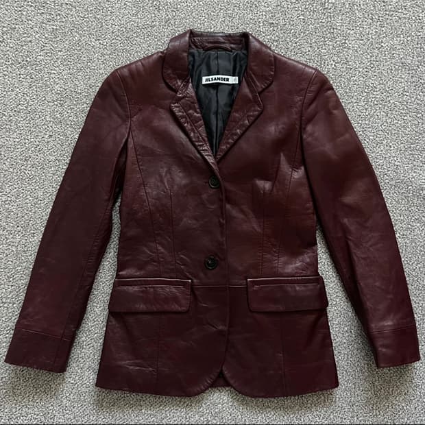 Jil Sander 버건디 레더자켓