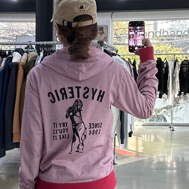 히스테릭글래머 히스걸 빅로고 스트라이프 후드집업