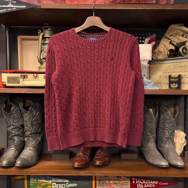 신형라벨 폴로 랄프로렌 크루넥 케이블 코튼니트 스웨터 버건디 N993