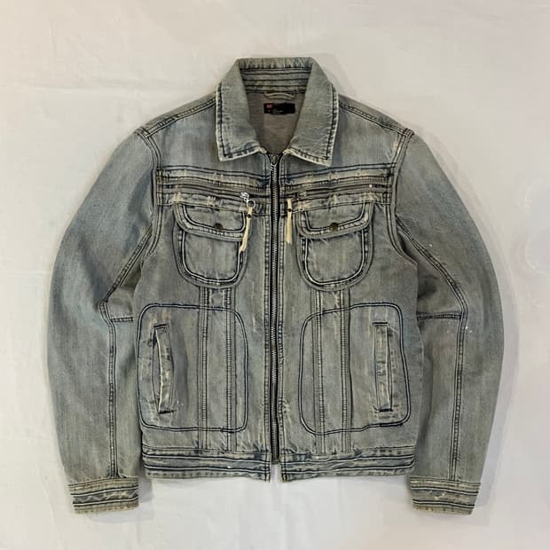 디젤 디스트레스트 바이커 데님자켓