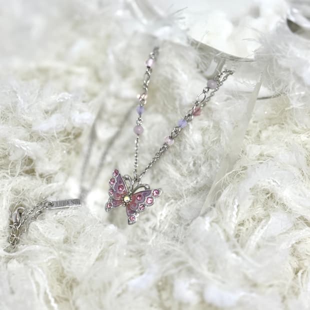 Anna Sui 시그니처 핑크 버터플라이 목걸이